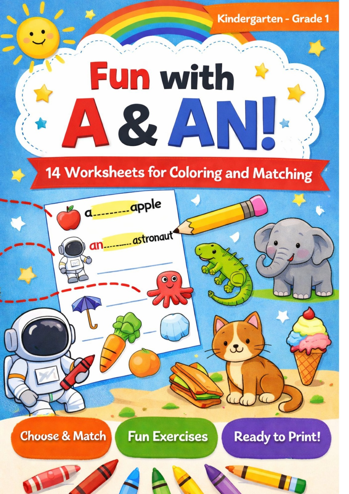 A & AN Worksheets for Kids – Coloring, Matching & Learning.